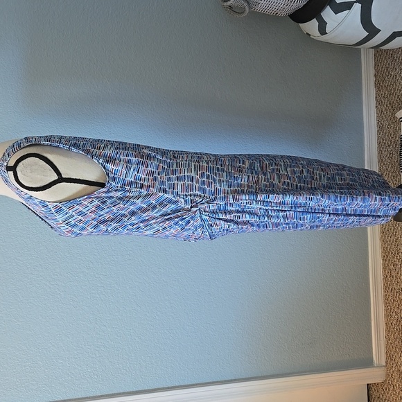 ZOZO Midi Sleeveless V-Neck W/Side Ruching Blue Geometric Tile Print Sz XL - Picture 5 of 12